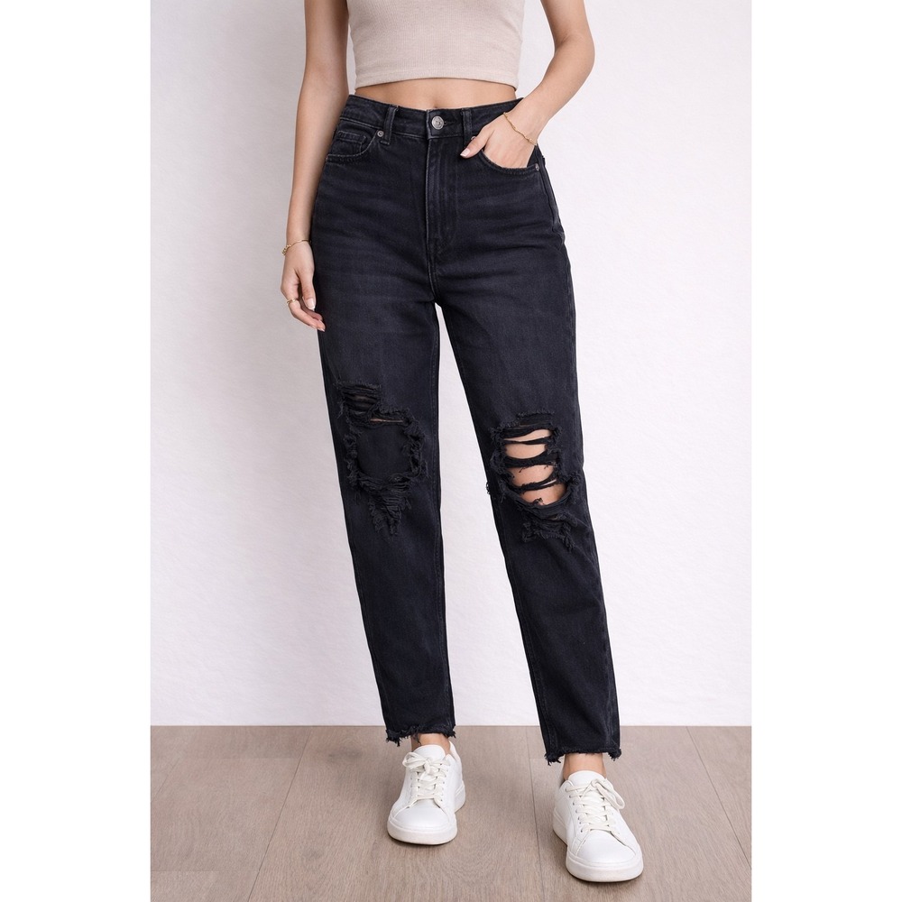 American Eagle Mom Jean Black Distressed Jeans Women's size 4 Regular